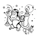 A monkey holding honey and a moon the background tattoo design idea
