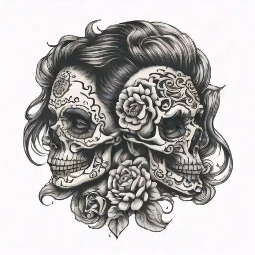 lady half skull face tattoo design idea