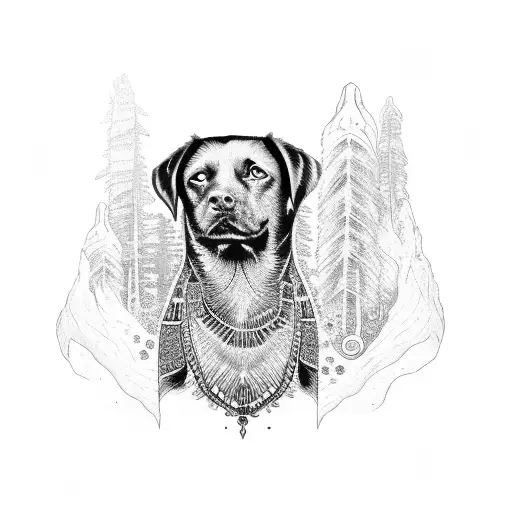 Black labrador with Indian plume  tattoo design idea