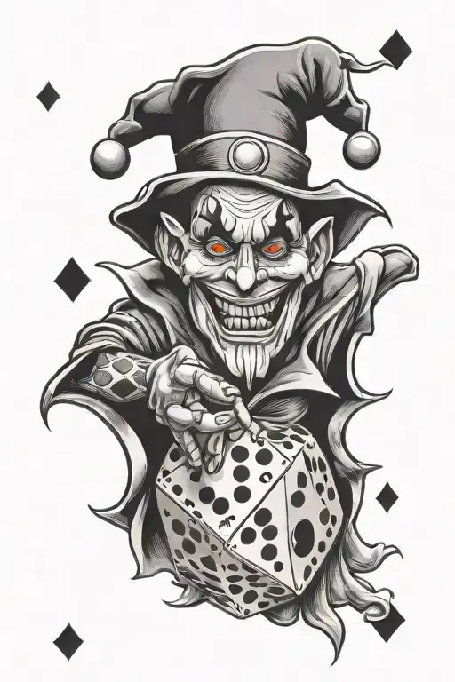 evil jester juggling dice tattoo design idea