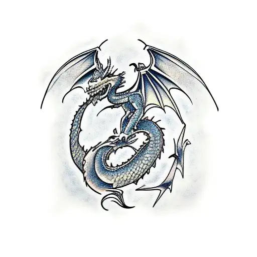 dragon with wolf tattoo design idea