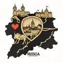 Map of Republic Srpska with heart on the city of Prijedor tattoo design idea