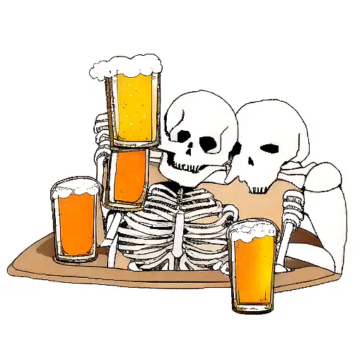 skeleton drinking beer tattoo design idea