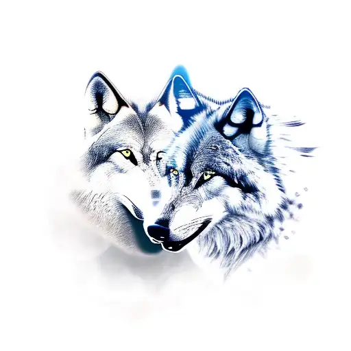 black wolf attacking howling white wolf tattoo design idea