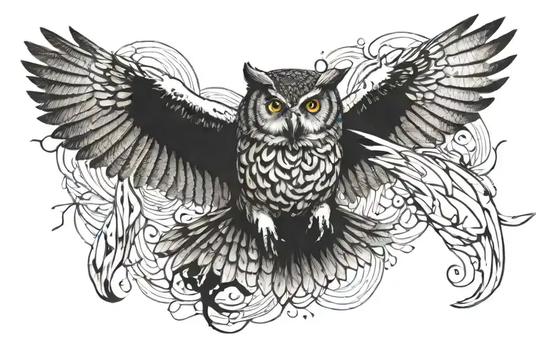 Owl flying towards prey tattoo design idea