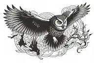 Owl flying towards prey tattoo design idea