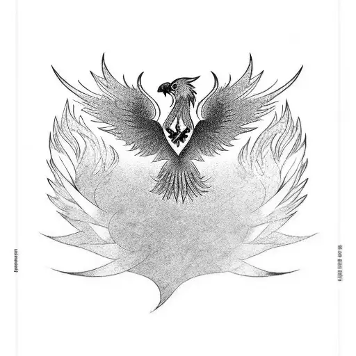 The design is minimalist in its form and uses only shades of black and white. The phoenix bird is presented in a simple  tattoo design idea