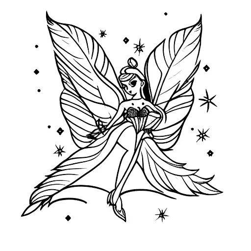 A creative tattoo design combining Tinker Bell and a purple feather tattoo design idea