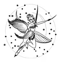 A mesmerizing minimalist tattoo of Tinker Bell with a trail of purple feathers behind her tattoo design idea