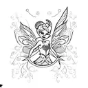 A mesmerizing minimalist tattoo of Tinker Bell with a trail of purple feathers behind her tattoo design idea