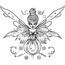 A mesmerizing minimalist tattoo of Tinker Bell with a trail of purple feathers behind her tattoo design idea