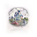 castle in a cup flower garden and birth of venus tattoo design idea