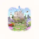 castle in a cup flower garden and birth of venus tattoo design idea