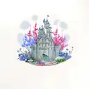 castle in a cup flower garden and birth of venus tattoo design idea