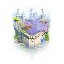 castle in a cup flower garden and birth of venus tattoo design idea