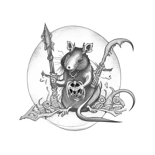 Blackwork Death Tarot Rat King Tattoo Idea - BlackInk AI
