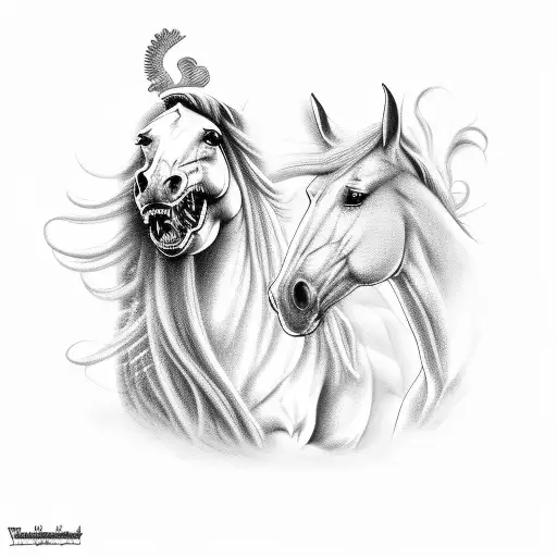 horse with leoprard seal teeth tattoo design idea