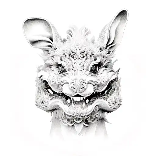 Foo Dog Rabbit hybrid tattoo design idea