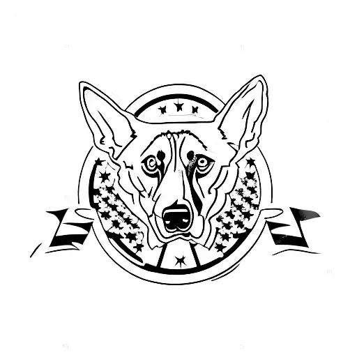 A K9 unit symbol with a silhouette of a German Shepherd, honoring the client's love for both military and dogs tattoo design idea