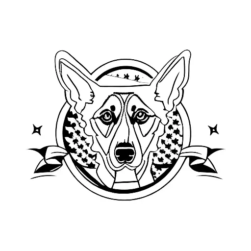 A K9 unit symbol with a silhouette of a German Shepherd, honoring the client's love for both military and dogs tattoo design idea