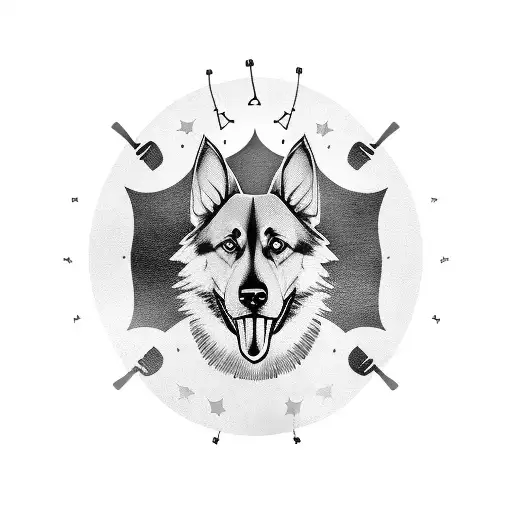 A parachute symbol with a silhouette of a German Shepherd, honoring the client's love for both military and dogs tattoo design idea