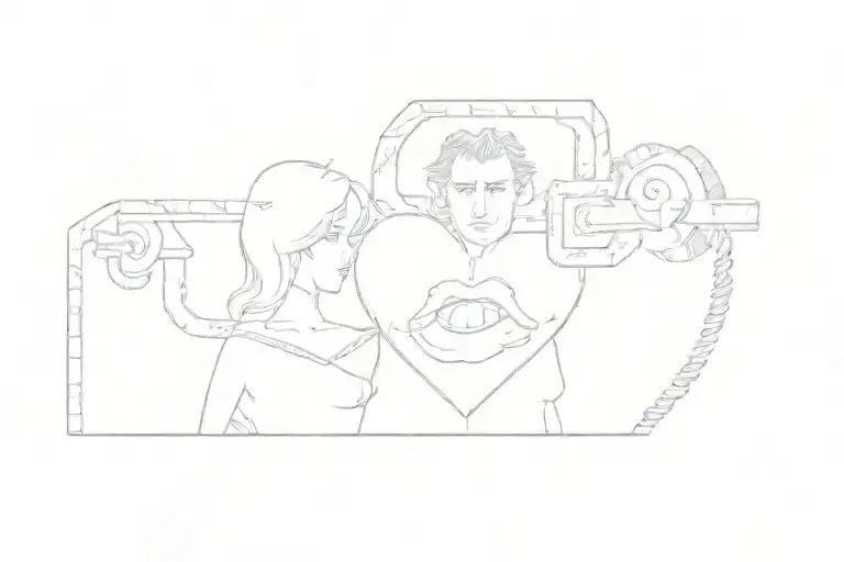 a man and a woman in a heart shaped lock tattoo design idea
