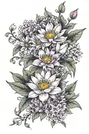 tattoo featuring violets, water lily, gladiolus, asters, and chrysanthemums flowers tattoo design idea