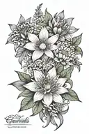 tattoo featuring violets, water lily, gladiolus, asters, and chrysanthemums flowers tattoo design idea
