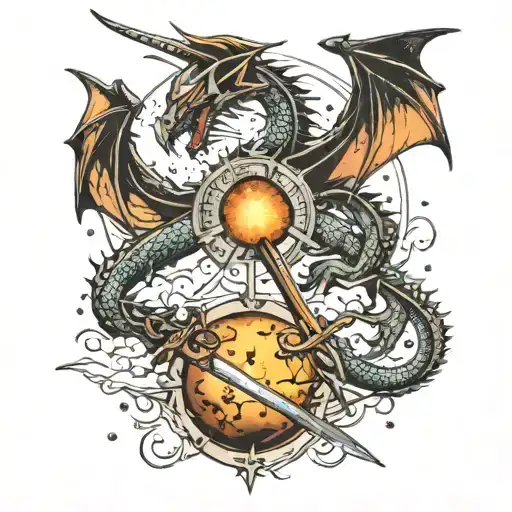 dragons swords the night sky tattoo design idea