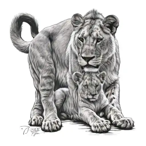tattoo lioness with her cub tattoo design idea