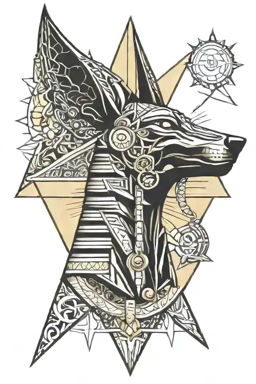 anubis pyramid sun tattoo design idea