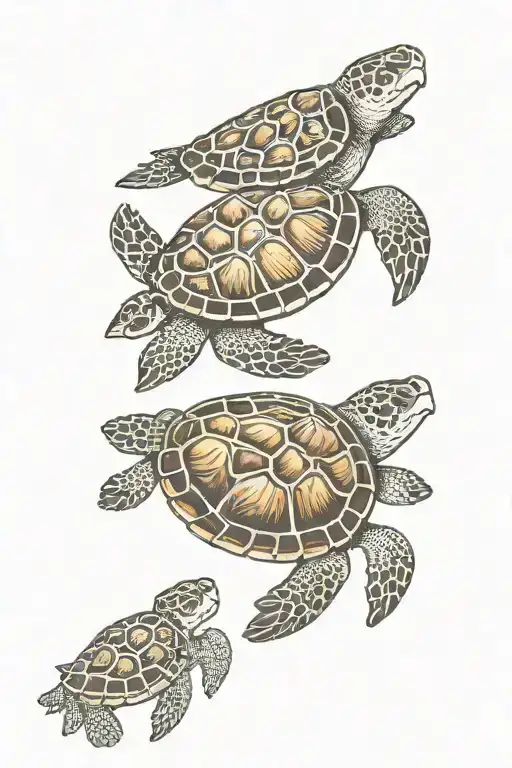 sea turtle with 3  baby turtles   tattoo design idea