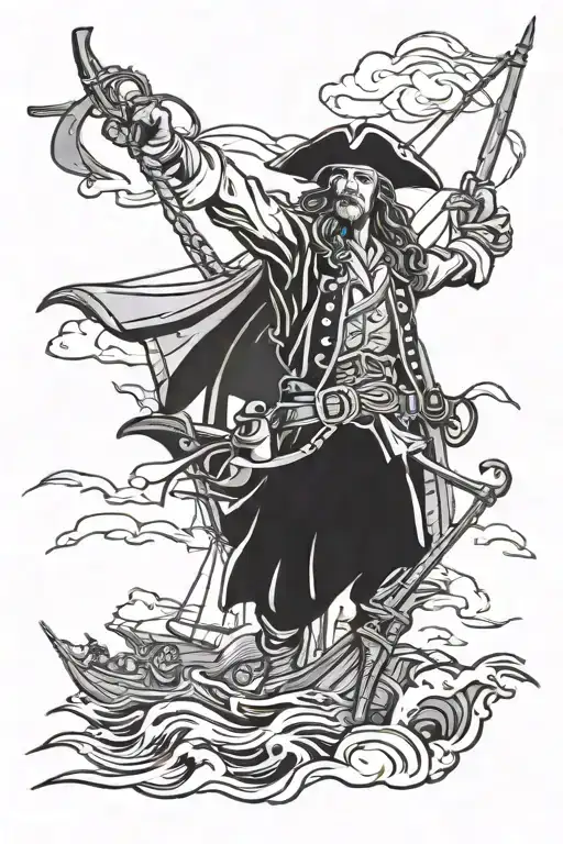 pirate battle scene tattoo design idea