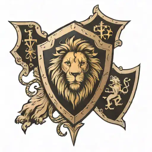 shield with lion and cross  tattoo design idea
