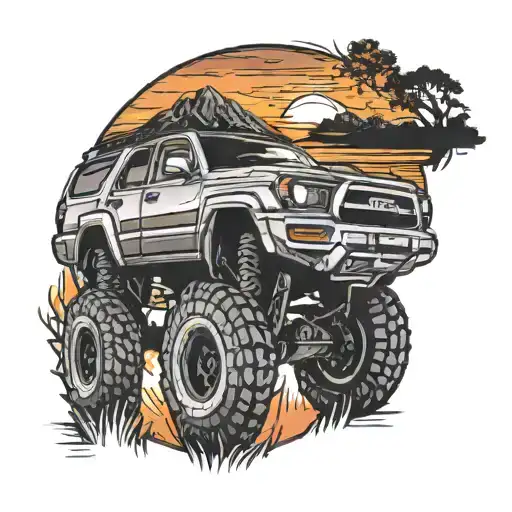 Frame of a 4Runner driving away into the sunset tattoo design idea