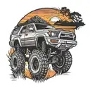 Frame of a 4Runner driving away into the sunset tattoo design idea