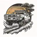 Frame of a 4Runner driving away into the sunset tattoo design idea