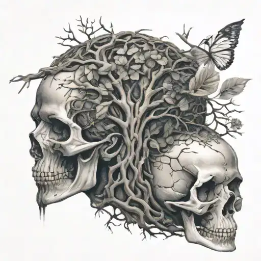 frontal skull and yggdrasil tattoo design idea