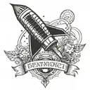 A tattoo depicting a badminton shuttlecock and rocket with a poetic quote about the magic of death intertwined tattoo design idea