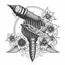 A tattoo depicting a badminton shuttlecock and rocket with a poetic quote about the magic of death intertwined tattoo design idea