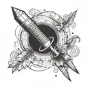 A tattoo depicting a badminton shuttlecock and rocket with a poetic quote about the magic of death intertwined tattoo design idea