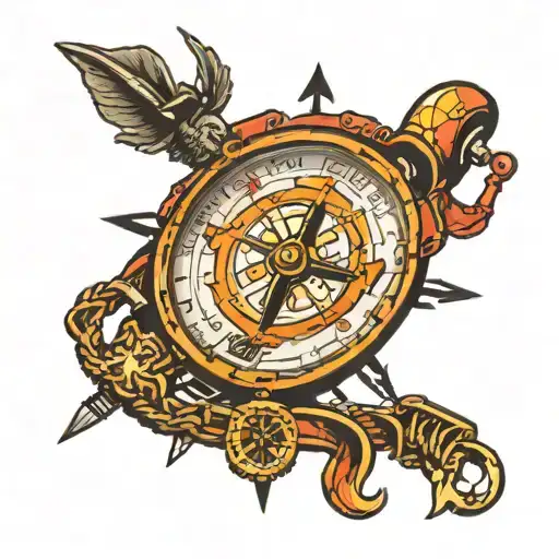 dive compass with anchor surrounded with us navy Seabee with firefigter tattoo design idea