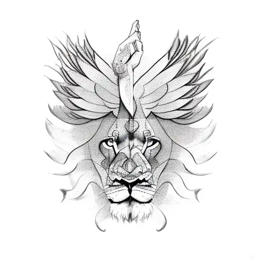 Lion wings angry claws body  tattoo design idea