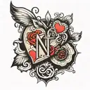 NK initial with broken heart tattoo design idea