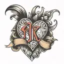 NK initial with broken heart tattoo design idea