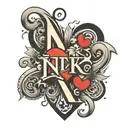 NK initial with broken heart tattoo design idea