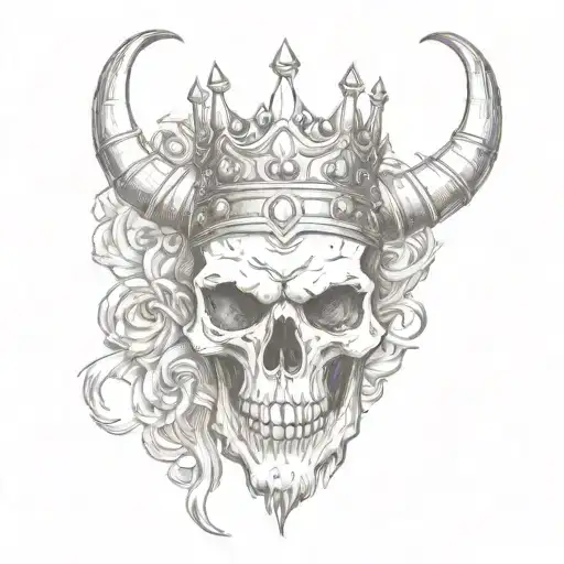 devil skull wearing a crown tattoo design idea