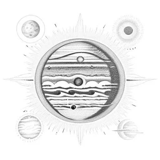  sun, Jupiter, Saturn, Mercury, Venus, Earth, Mars. tattoo design idea