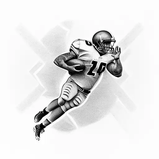 Design a tattoo that depicts a football player breaking through a brick wall, symbolizing the strength and determination in fitness tattoo design idea