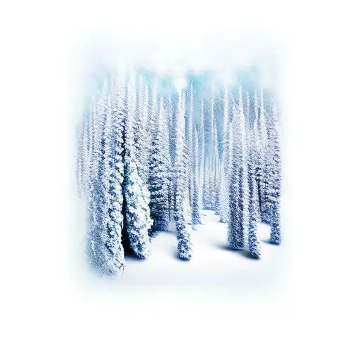 A chemical flask pouring blue liquid into a forest, transforming it into a surreal snowy wonderland tattoo design idea
